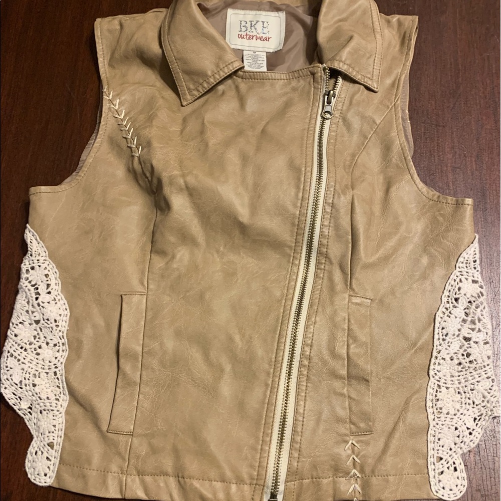 BKE Faux Leather Vest with Crochet Accents